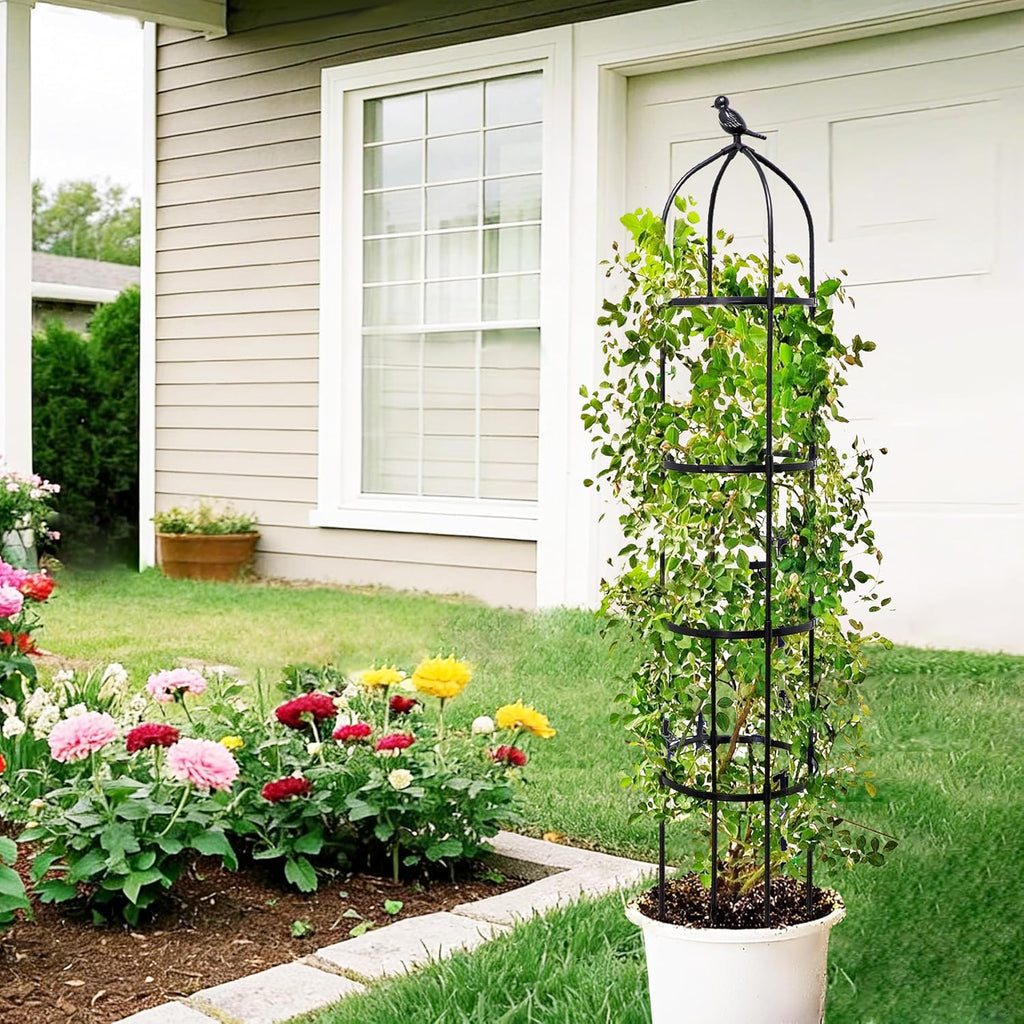 6FT Garden Obelisk Trellis for Climbing Plants,Adjustable 4-Tier Metal Plant Support,Rustproof Outdoor Plant Tower with