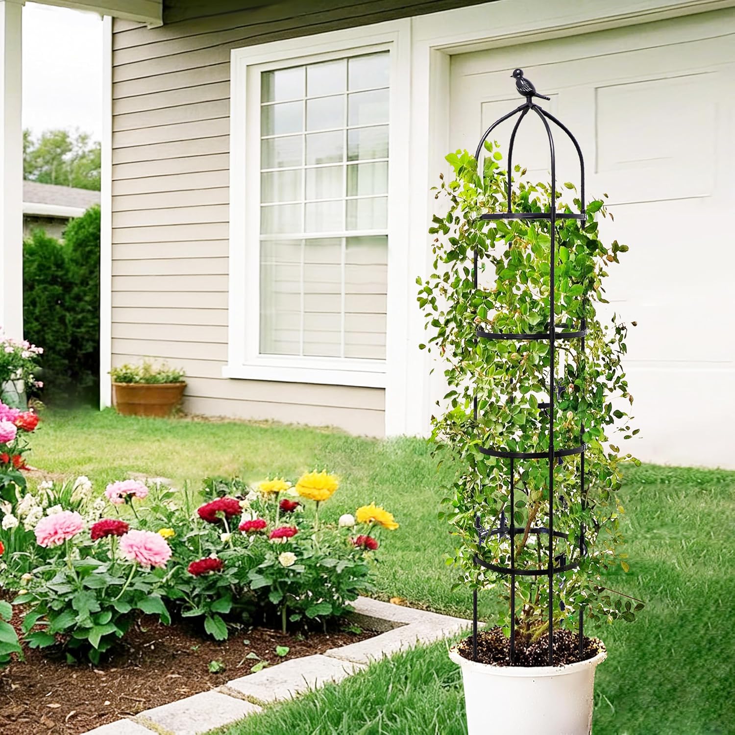 6FT Garden Obelisk Trellis for Climbing Plants,Adjustable 4-Tier Metal Plant Support,Rustproof Outdoor Plant Tower with
