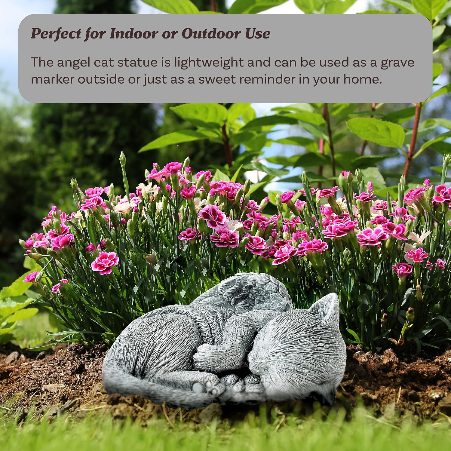Cat Memorial Stone - Peaceful Sleeping Kitten Angel Statue for Garden, Remembrance, Grave Marker, and Loss - Pet