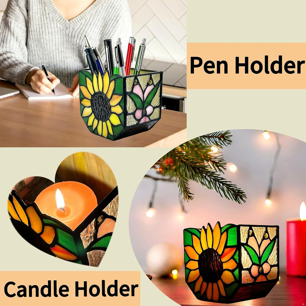 Stained Glass Sunflower Garden Planters,Indoor Plant Pots with Drainage,Unique Plant Pots for Dried Flowers,Sunflower