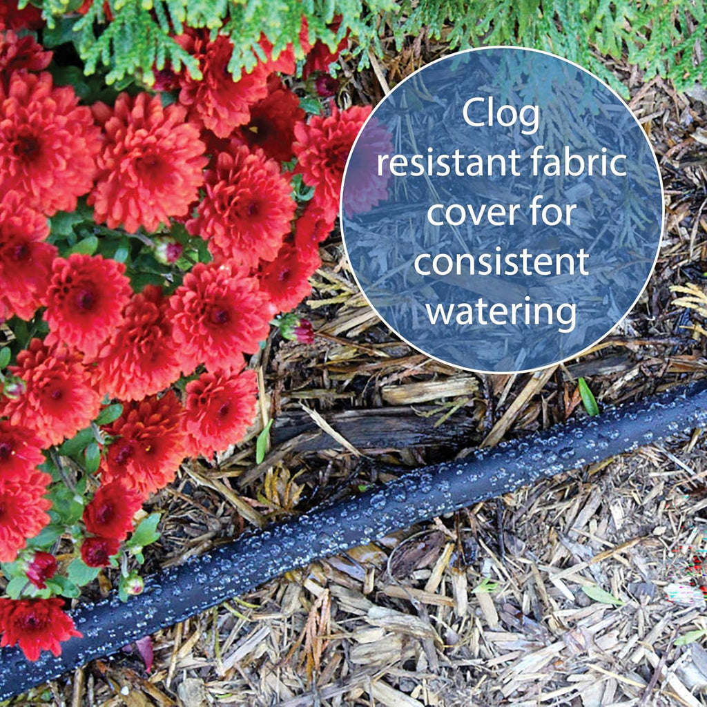 Gilmour 75' Black Flat Weeper Soaker Hose for Garden Beds, Drip Irrigation Outdoor Hose, Flexible Garden Hose for