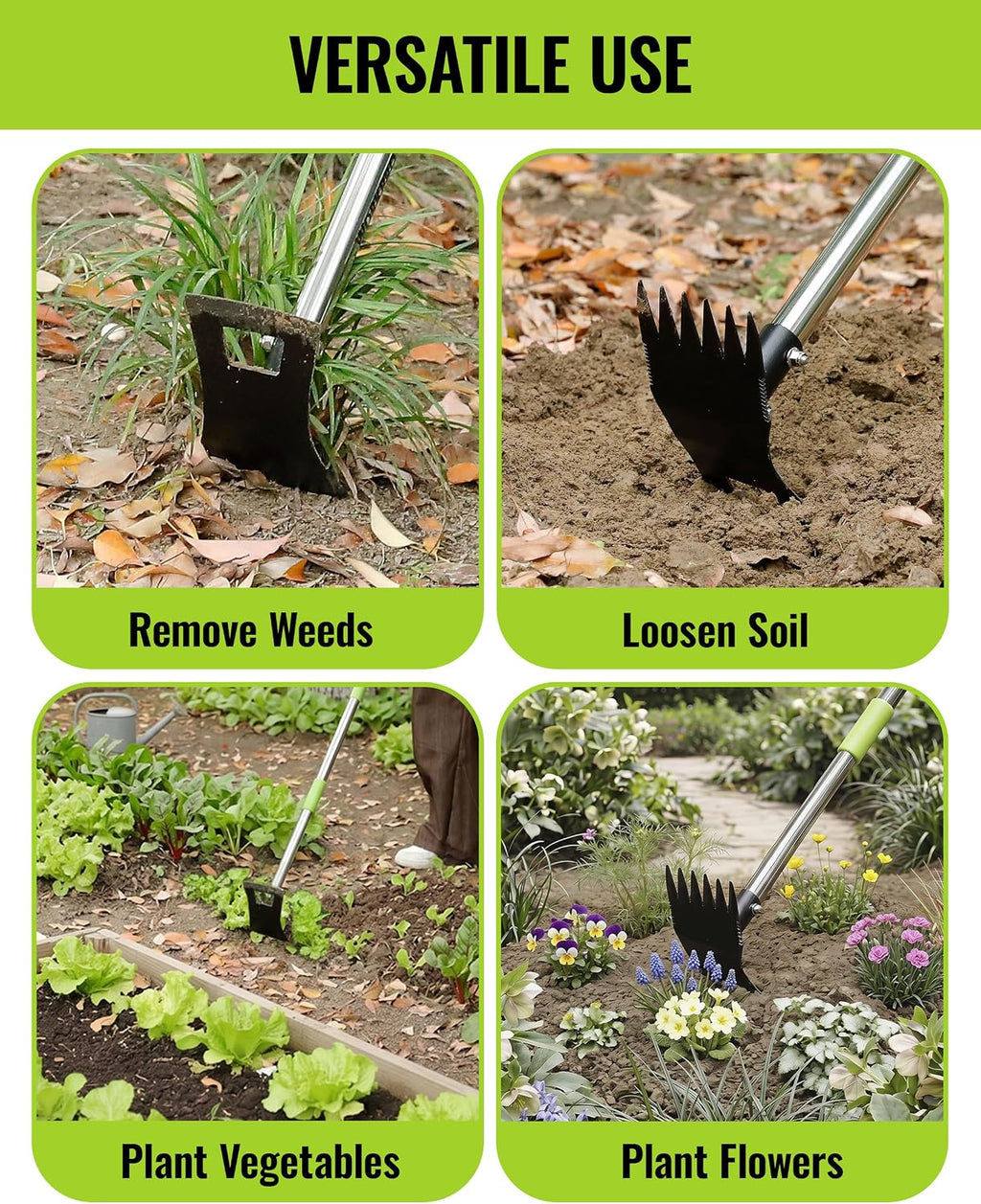 WORKPRO Weed Puller Tool with Long Handle, 2-in-1 Garden Hoe & Weed Rake | 29"-56" Adjustable Manual Weeding Tool