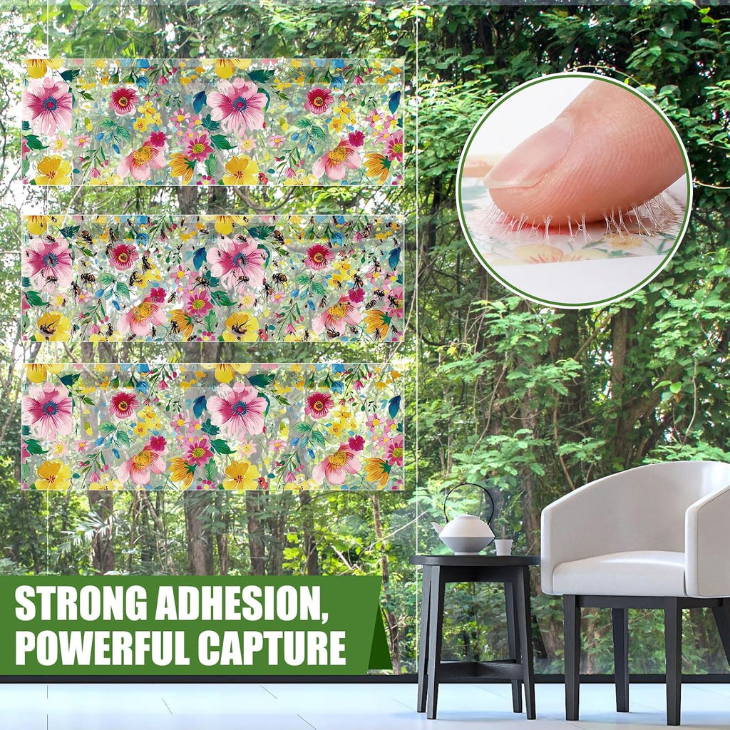 200 Pack Window Fly Traps Floral Sticky Fly Paper Indoor Clear Flies Strips Bulk Bug Catcher Waterproof Fruit Housefly