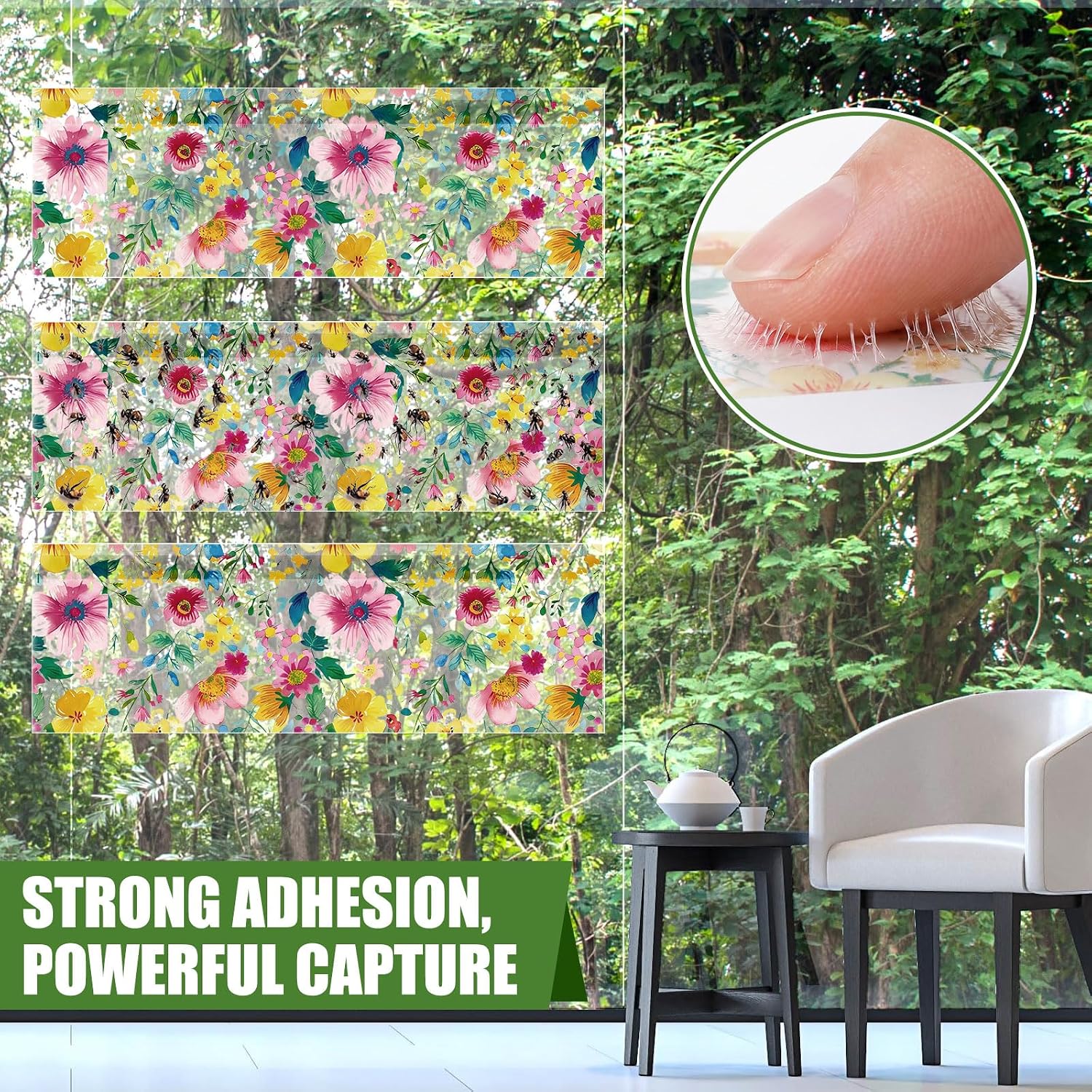 200 Pack Window Fly Traps Floral Sticky Fly Paper Indoor Clear Flies Strips Bulk Bug Catcher Waterproof Fruit Housefly