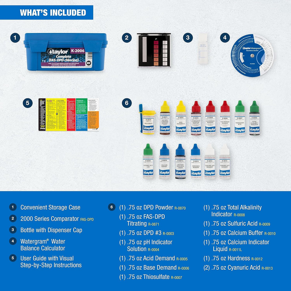 Taylor Pool Water Test Kit, Complete Swimming Pool Water Test Kit, for Chlorine, pH, and Alkaline Levels, Ideal for