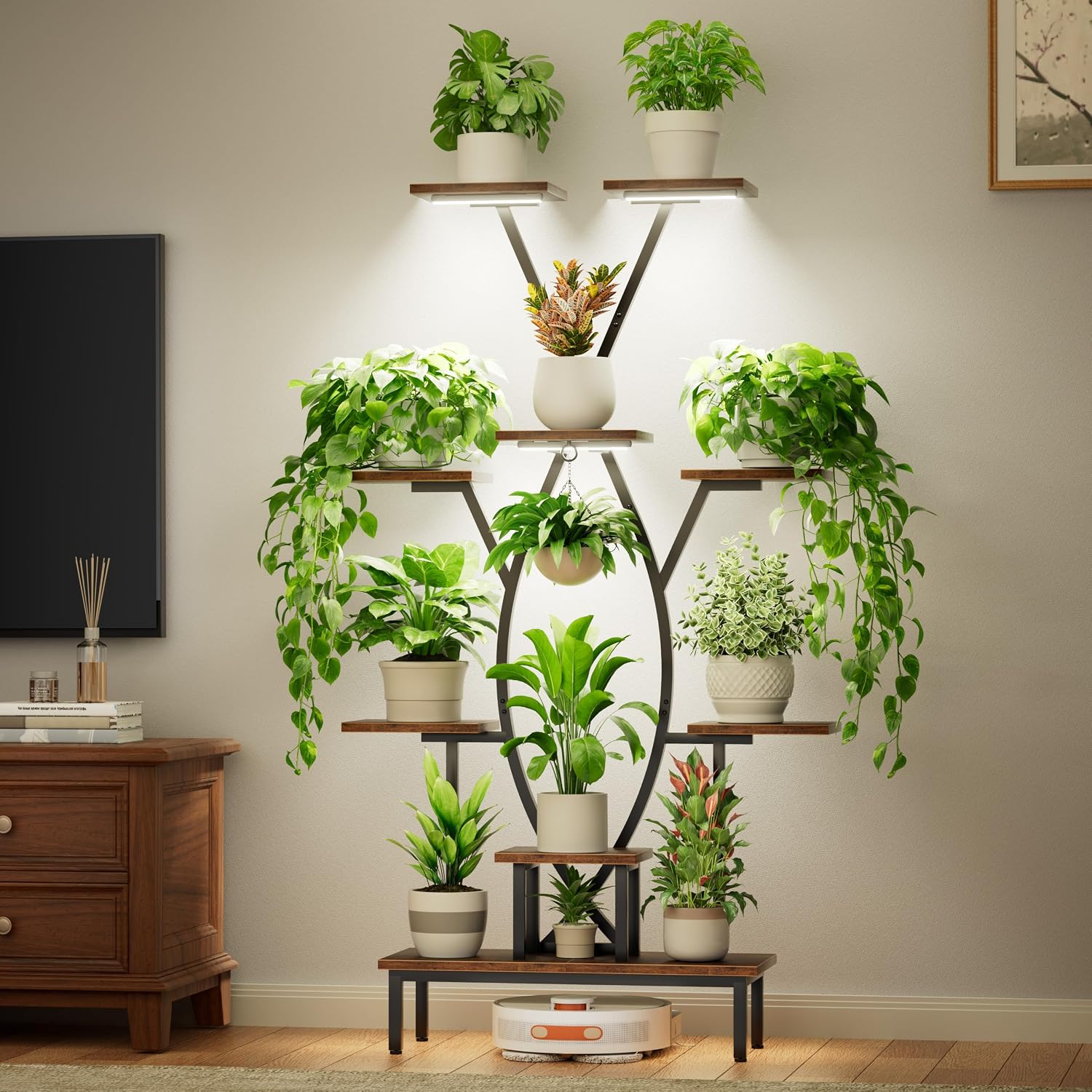 JUSTOGO Plant Stand Indoor with Grow Lights - 9 Tiered Tall Plant Shelf | 63" Corner Flower Holder for Multiple Plants