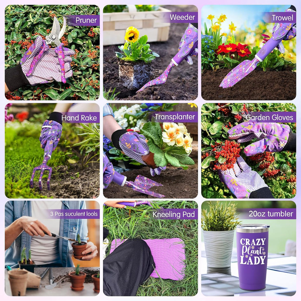 Gardening Gifts for Women, Gardening Tools for Women, 14 PCS Garden Tools Set Kit with Garden Tool Bag, Plant Lover