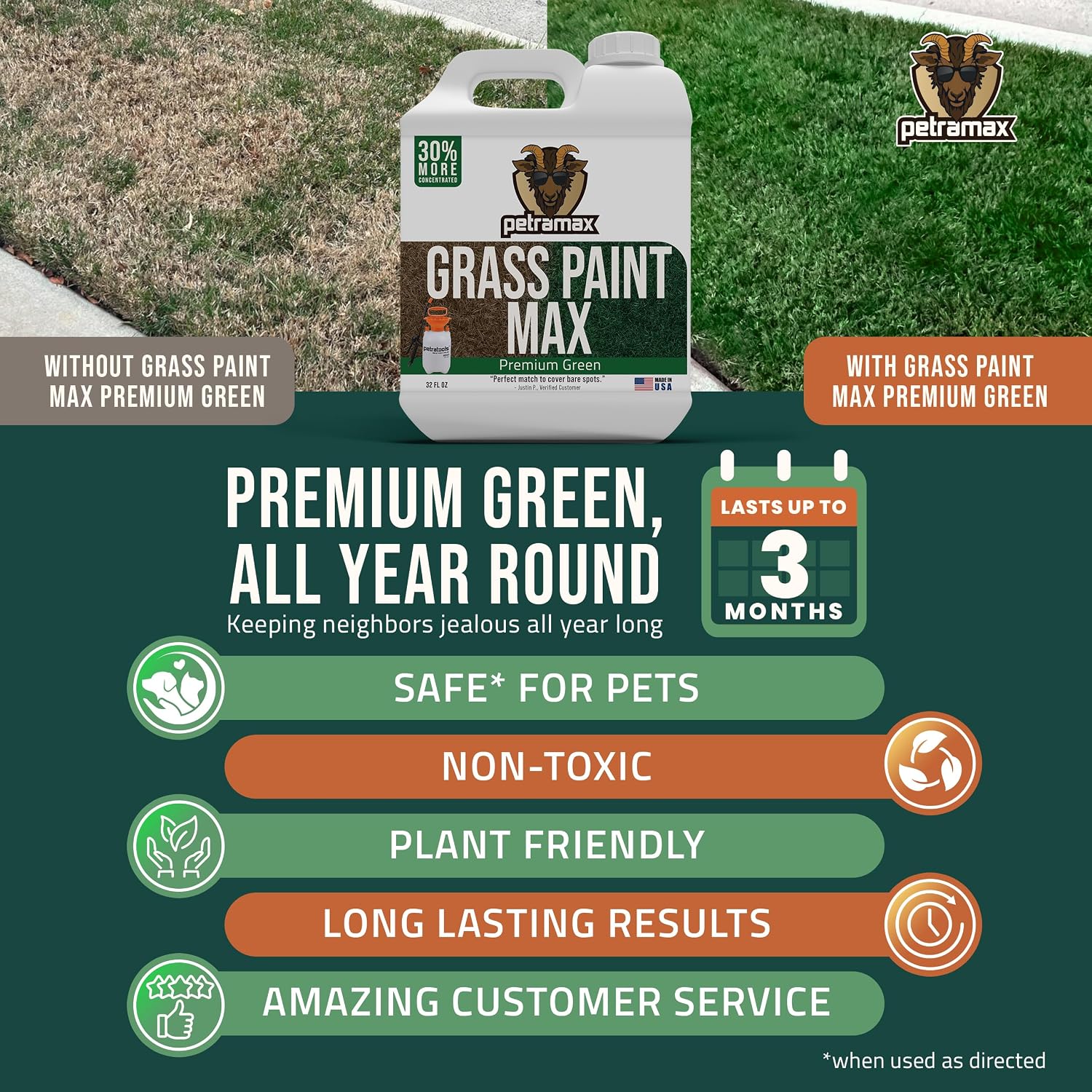 PetraMax Green Grass Paint for Lawn Dye - Maintain Turf or Green Grass, Spray Paint for Lawn & Shrubs Easy Spray, Pairs
