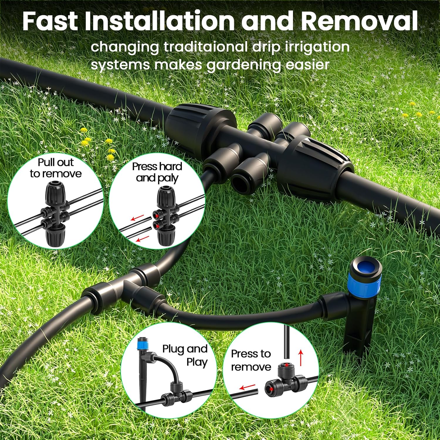 MIXC Drip Irrigation System,Quick Connector Garden Watering System Automatic Sprinkler System Kit for Lawn Raised Bed