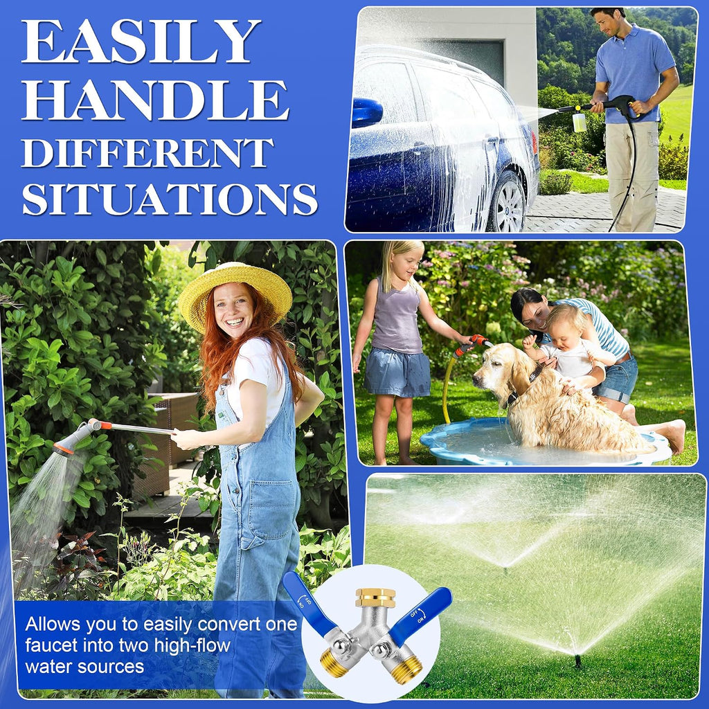 EJW Hose Splitter 2 Way, Garden Hose Splitters, Heavy Duty Faucet Splitter,Rv Brass Water Hose Y Splitter, Double Hose