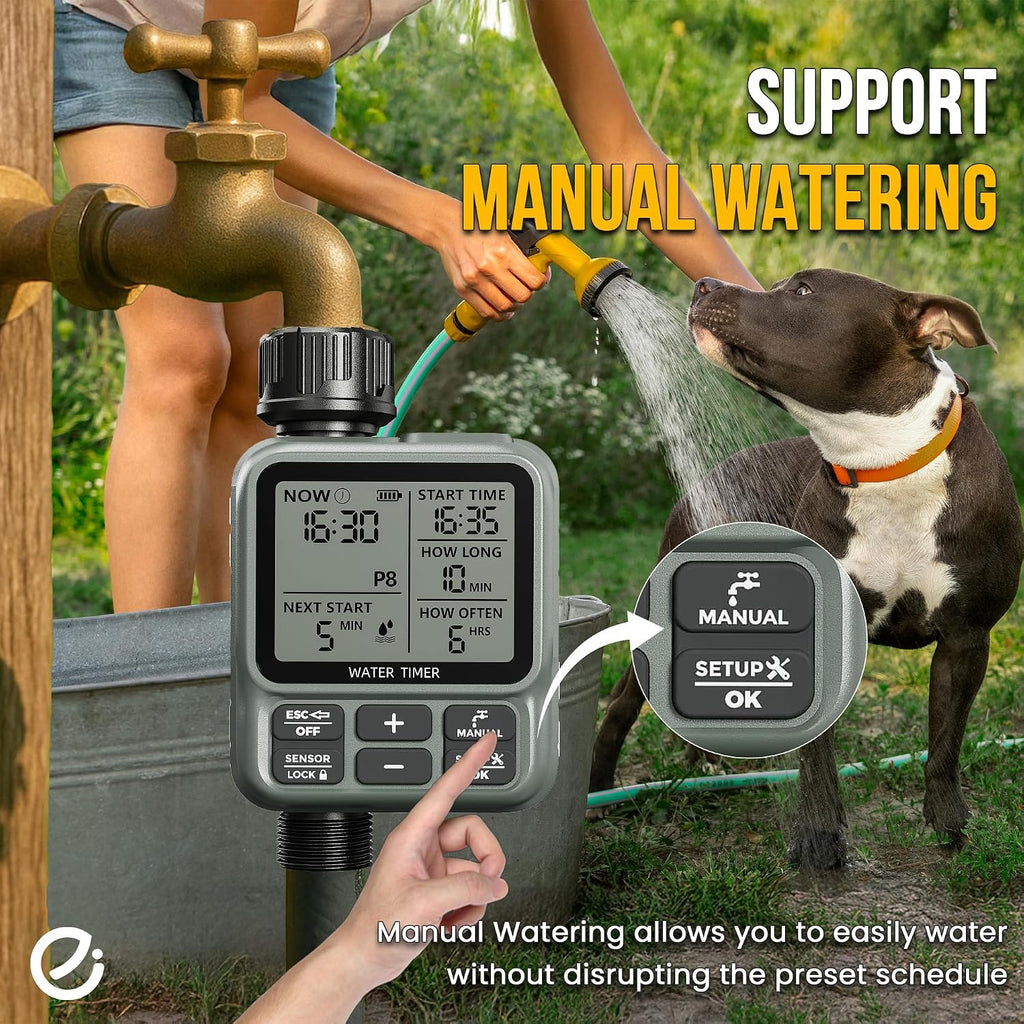 Egardenkart, Sprinkler Timer Outdoor - Water Timer for Garden Hose with Automatic, Manual, Rain Delay Mode | Large