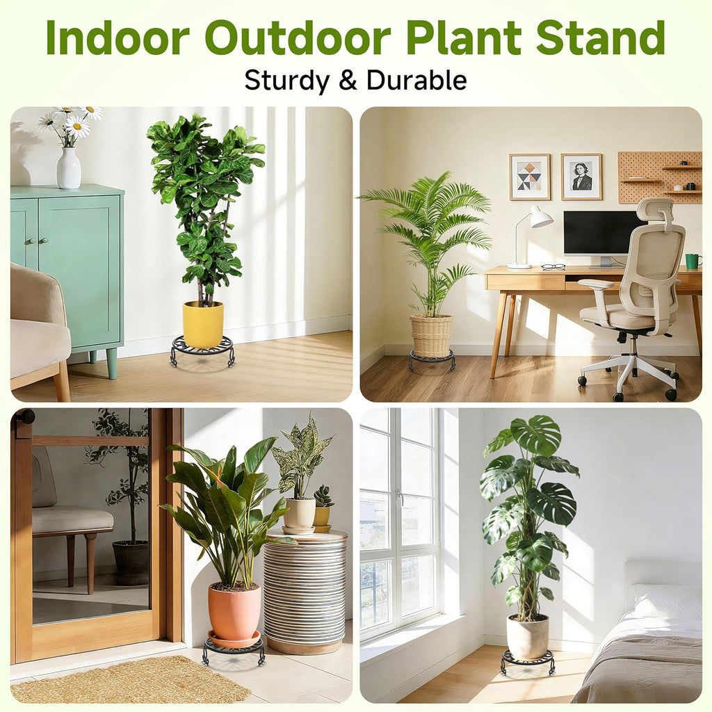 NSYOOMH 3-Pack Sturdy Plant Stands for Outdoor & Indoor Use, Heavy Duty Rustproof Metal Pot Stand Holder, Single Short