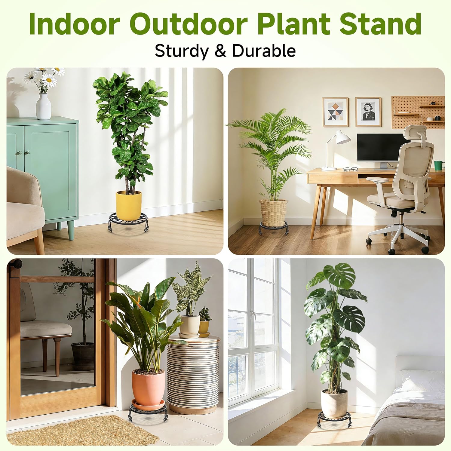 NSYOOMH 3-Pack Sturdy Plant Stands for Outdoor & Indoor Use, Heavy Duty Rustproof Metal Pot Stand Holder, Single Short