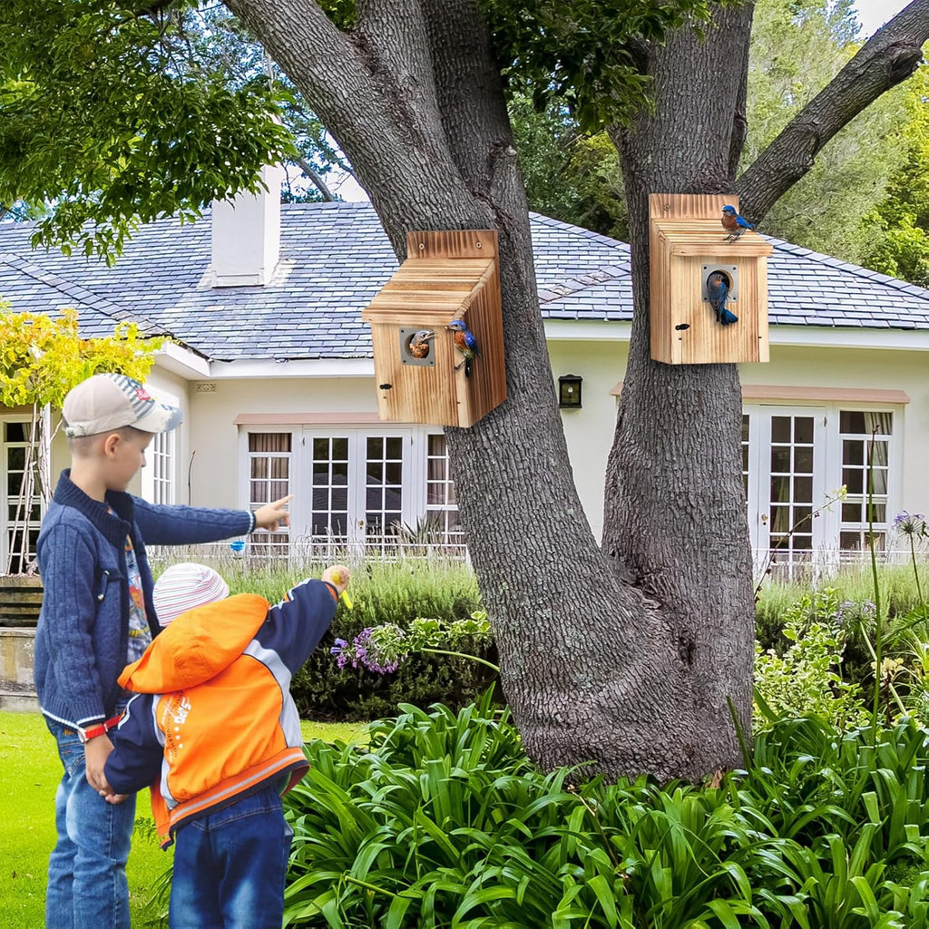 Dreyoo Bluebird Houses for Outside, 1-1/2” Entrance Hole Wooden Bird Houses for Outdoor with Metal Predator Guard