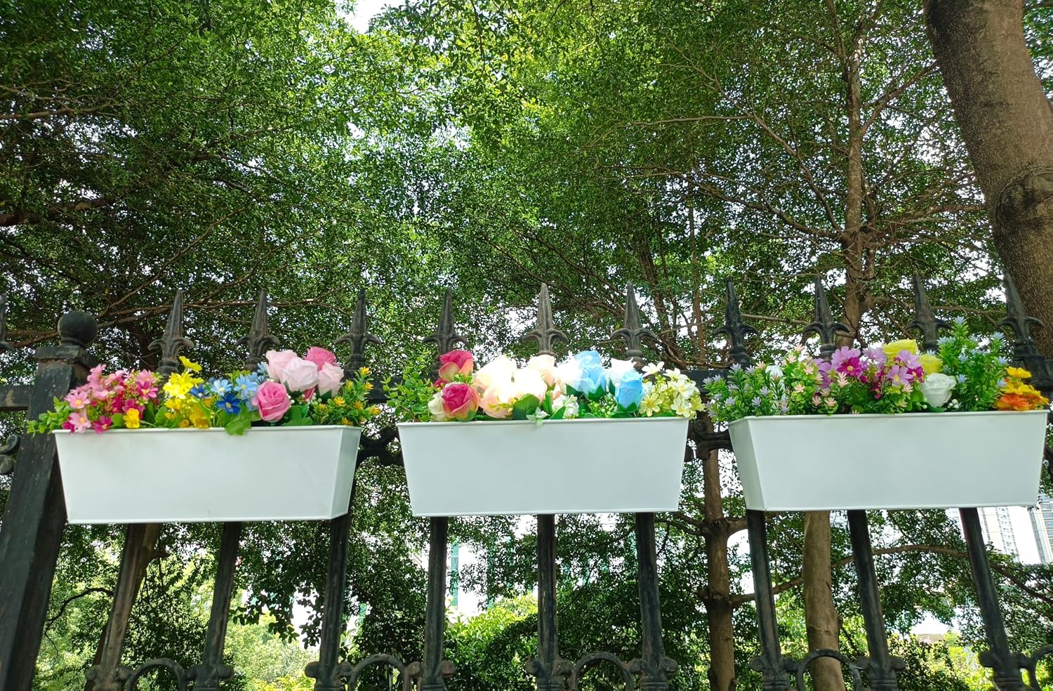 3 Pcs Large Hanging Flower Pots for Railing Or Fence 16 Inch Railing Planter Box for Any Balcony, Porch or Deck