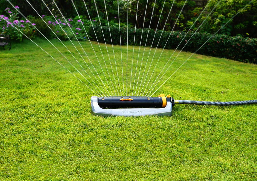 Melnor Metal Oscillating Sprinkler 4500 Sq Ft: Flow, Width, Range Adjust