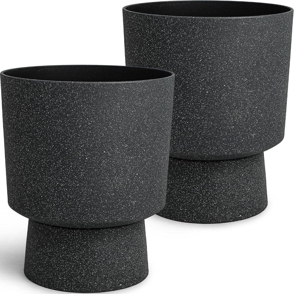 16.8" Pedestal Planters for Outdoor Plants, Large Urn Flower pots S/2 | Durable Plastic Large Outdoor Planters with