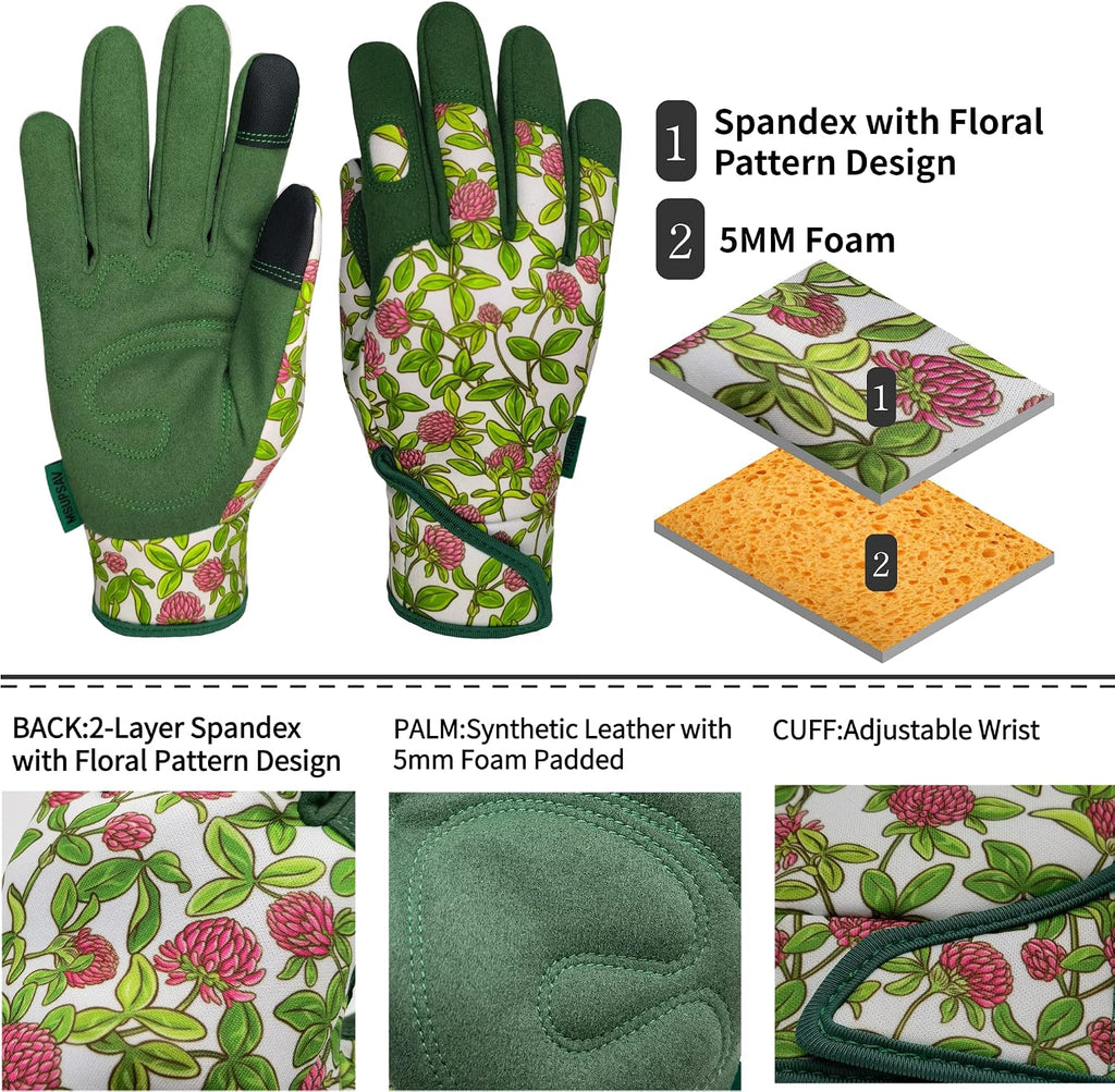 Cute Pattern Gardening Gloves,Thornproof Garden Glove,Gardener Gift | Gardening Gifts for Women,Touchscreen,Tender
