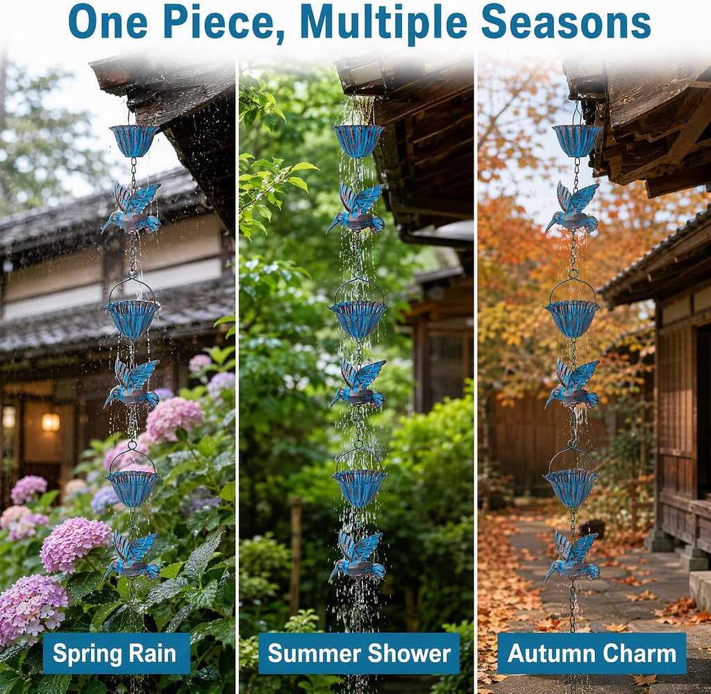 7.8 FT Rain Chain,Rain Chains for Gutters & Outside | 8 Hummingbird & 7 Metal Lotus Cup Rain Catcher,Decorative &