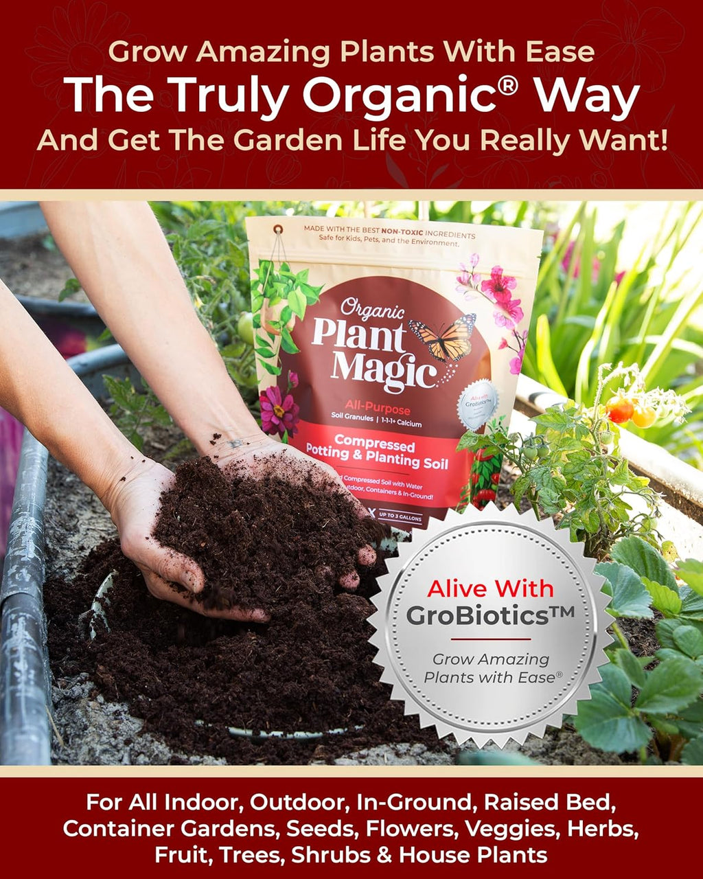 Compressed Organic Potting Soil for Garden, Plants & Vegetables - Expands 4x When Mixed with Water - Indoor or Outdoor
