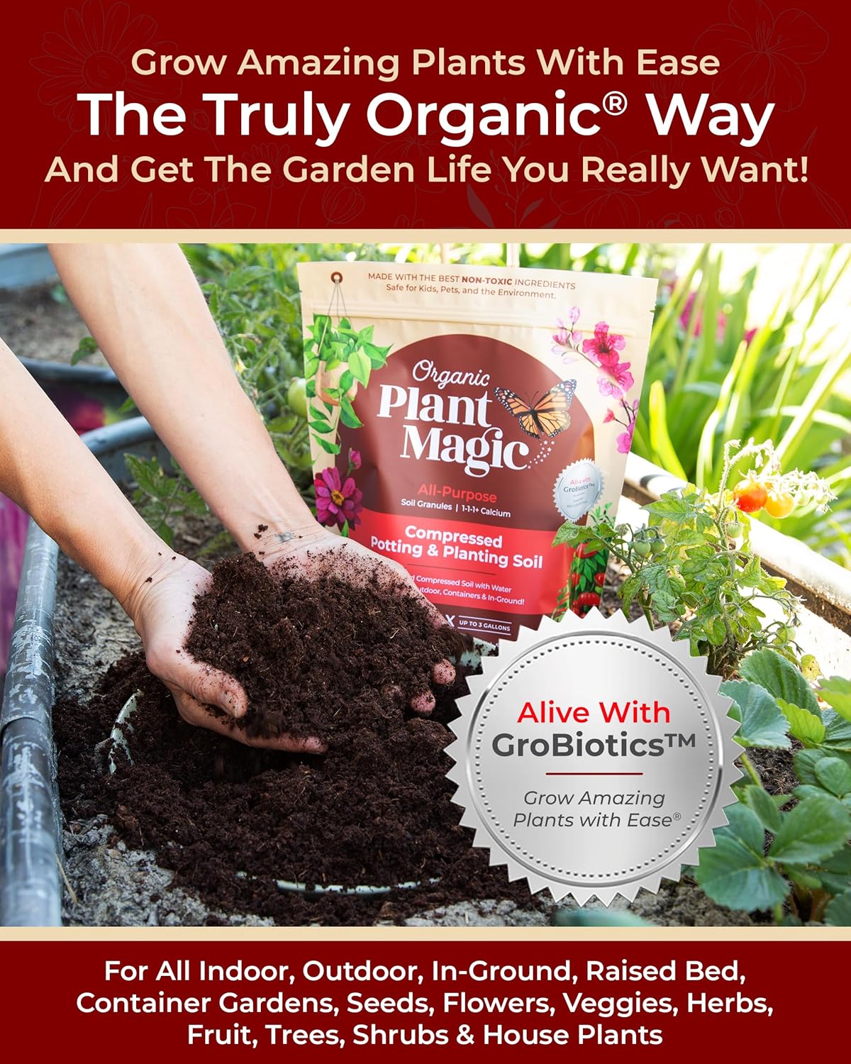 Compressed Organic Potting Soil for Garden, Plants & Vegetables - Expands 4x When Mixed with Water - Indoor or Outdoor