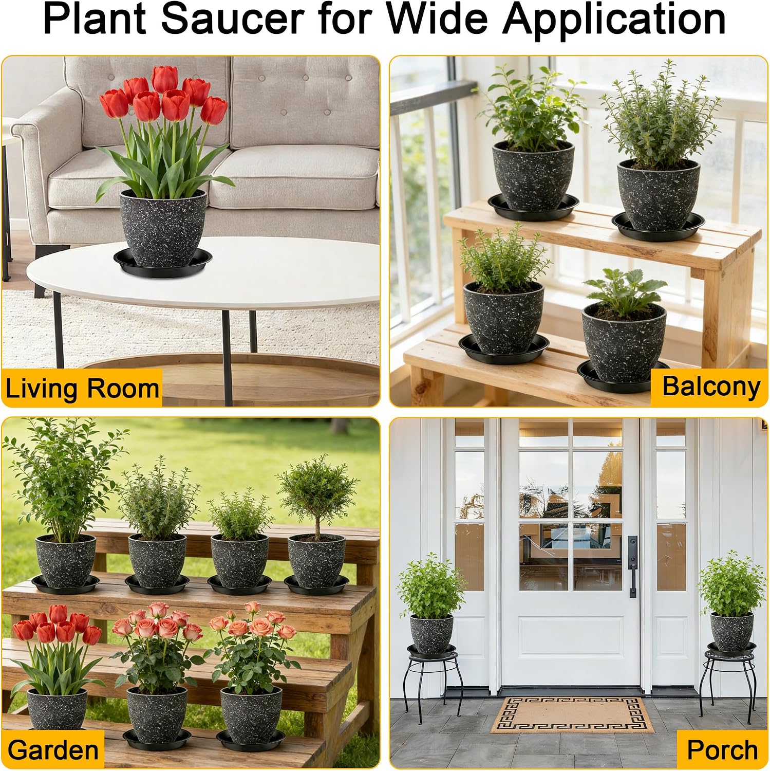 6 Pack 12 Inch Plant Saucers, Heavy Duty Plastic Plant Trays Drip Plates for Home & Garden Potted Plants, Water Trays