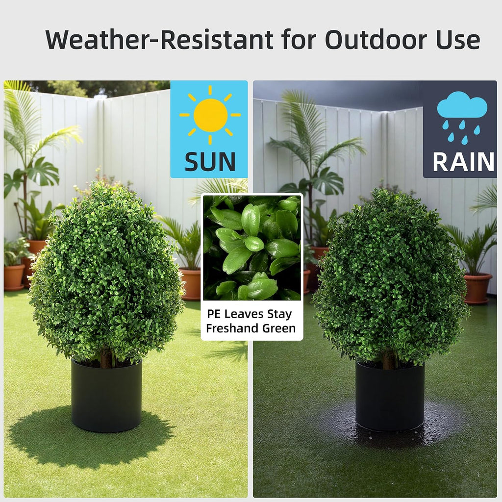 QCQHDU Artificial Boxwood Topiary Shrubs for Outdoor, 27" Fake Bushes Evergreen Ball Trees with Ground Spike,UV