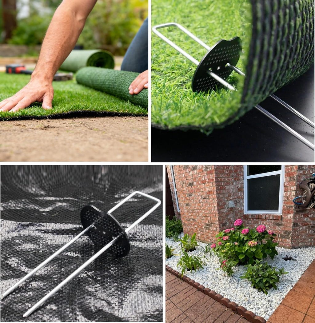 4 Inch 200 PCS Galvanized Landscape Staples with 200 PCS Gasket, Landscape Fabric Pins Stakes Lawn Ground Cover Graden