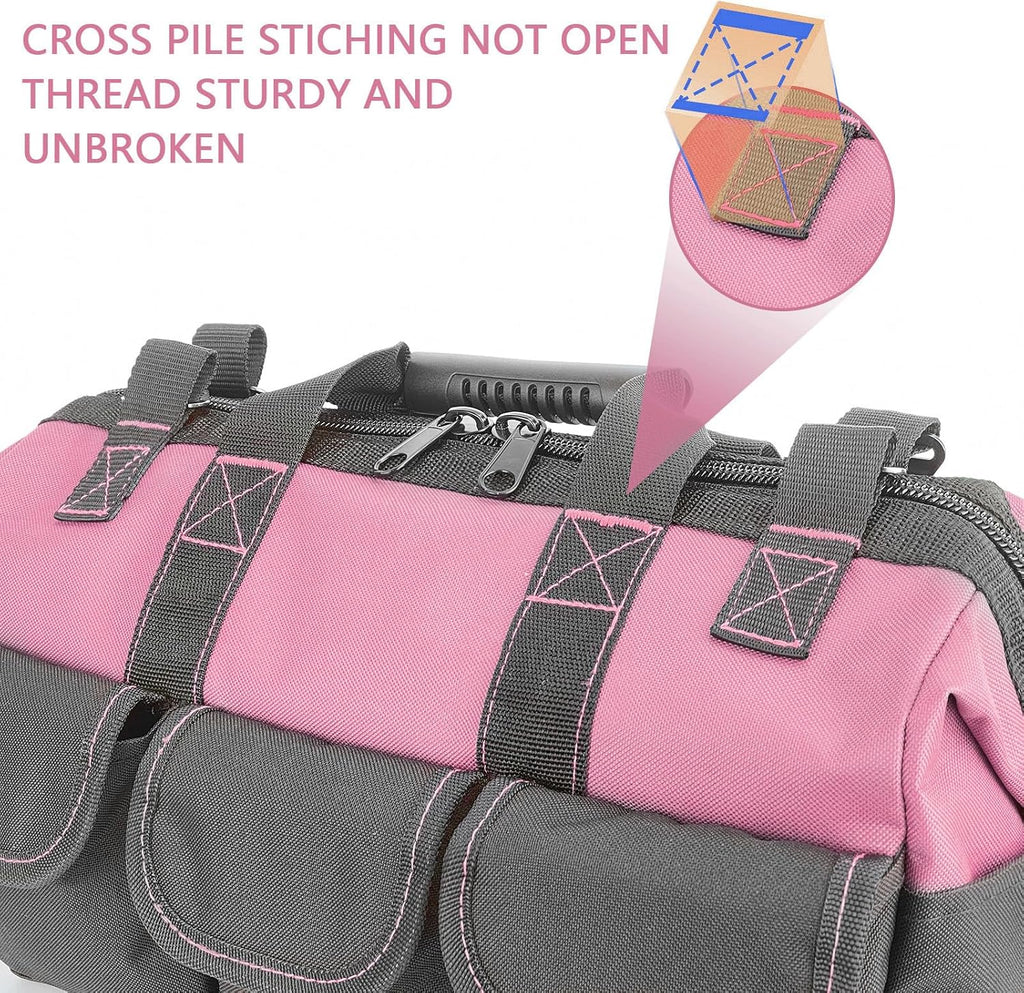Garden Tools Bag 16inch Wide Mouth Women's Tool Bag with Molded Base and Plastic-Padded, Inside Pockets for Tool