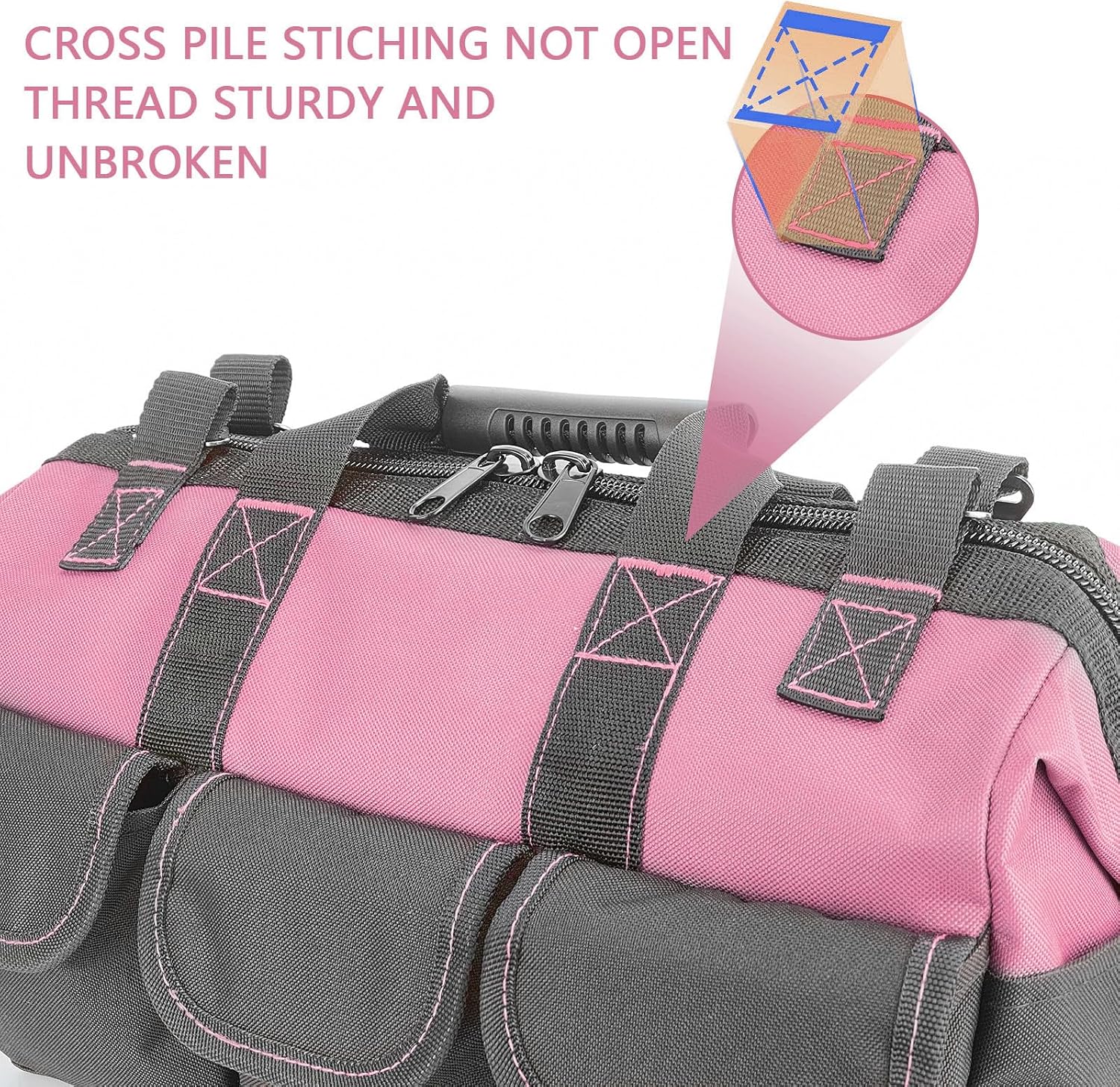 Garden Tools Bag 16inch Wide Mouth Women's Tool Bag with Molded Base and Plastic-Padded, Inside Pockets for Tool