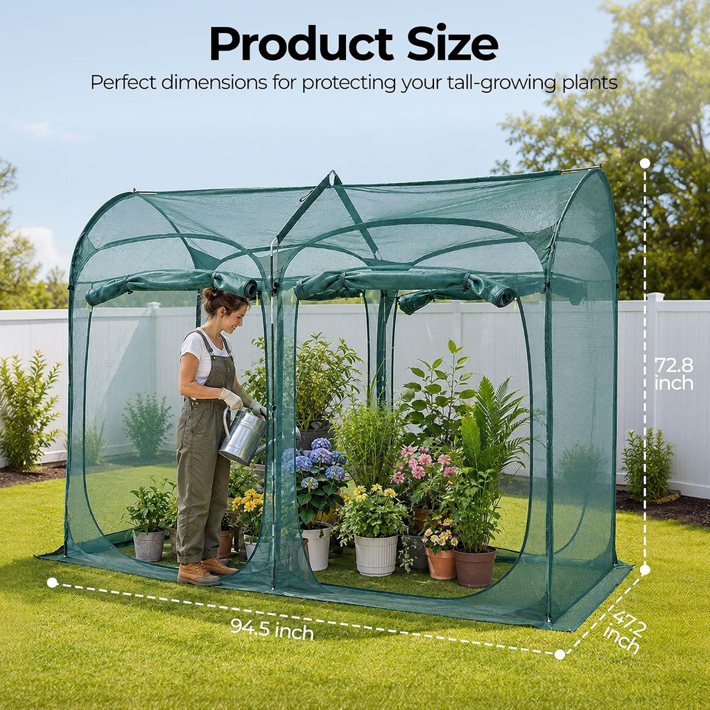 Poray 8.2x4FT Pop up Tunnel Crop Cage, 6FT High Plant Netting Cover for Garden, Pest Guard Barrier for Vegetables &