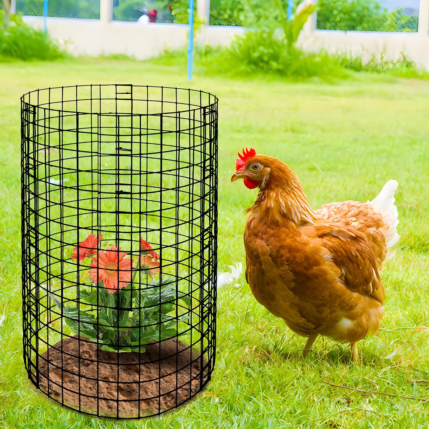 Adnee 10 Packs Wire Plant Protector from Animals - 20" H X 12" D Metal Mesh Plant Cage Covers - Sturdy Garden Bunny