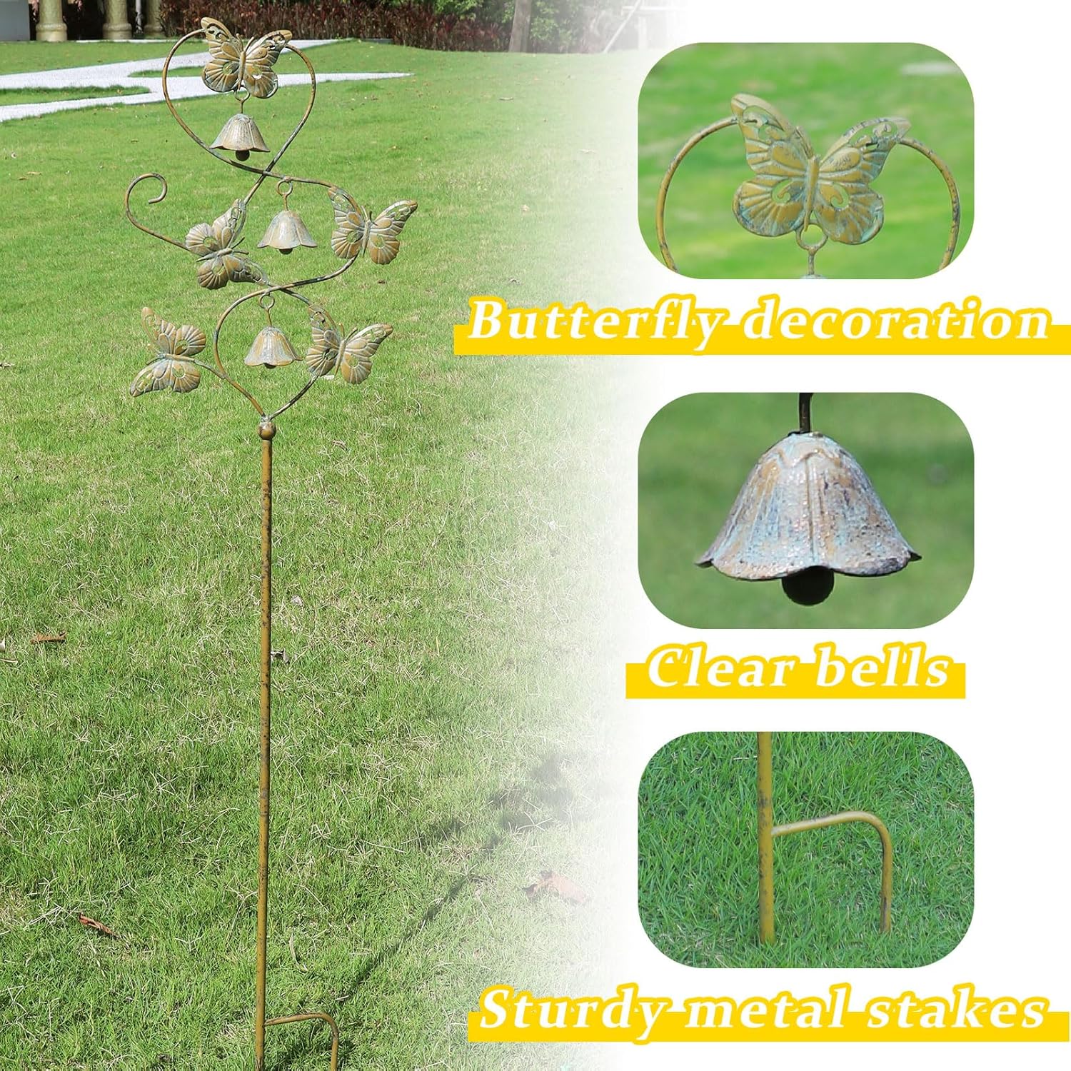 Butterflies Metal Garden Decor,Outdoor Decorative Garden Stakes with Bells | 47.6"H Butterfly Garden Stakes,Yard