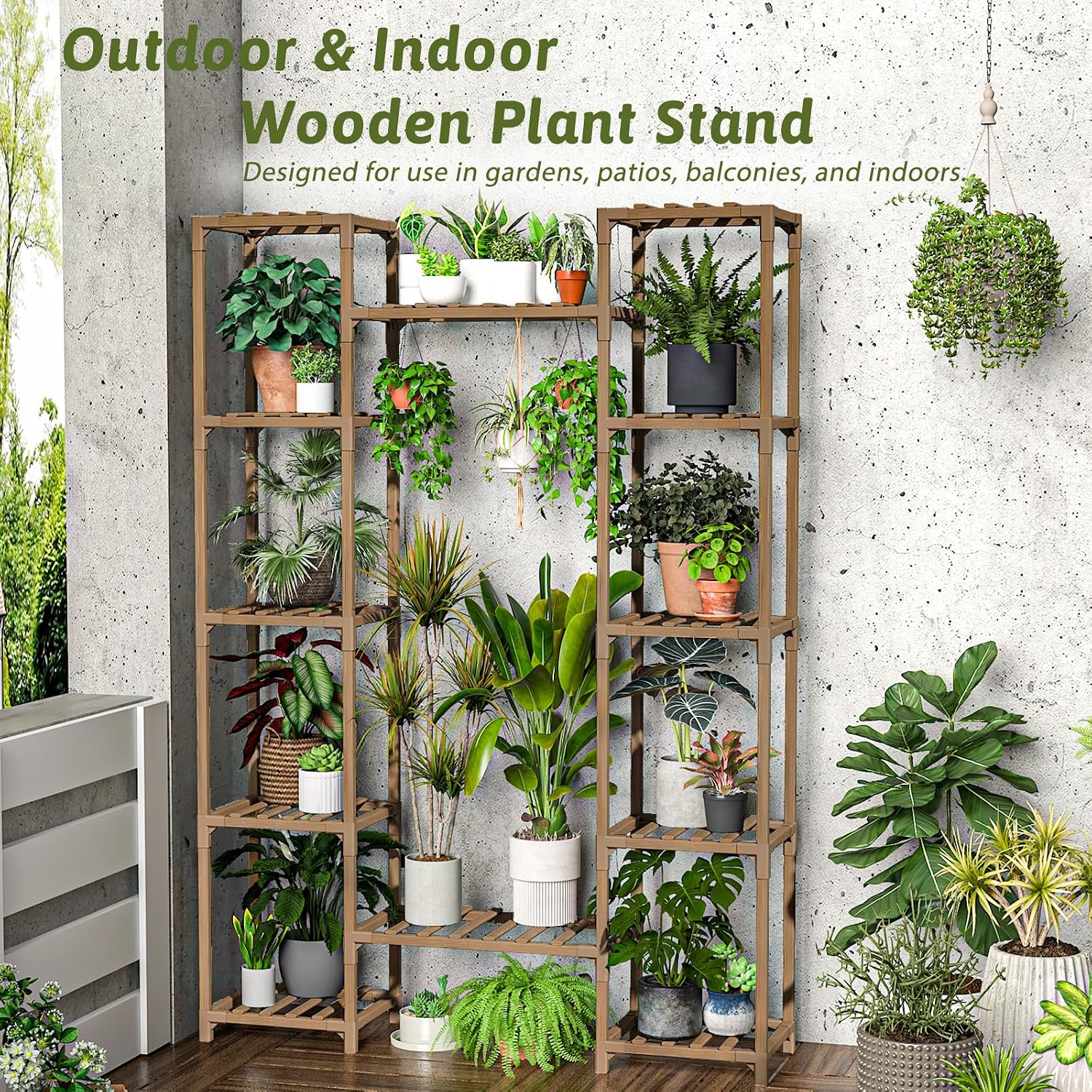 GENTINGBRO Plant Stand Indoor Outdoor 62.2“ Tall Plant Shelf Large Tiered Flower Stands for Multiple Display Wood