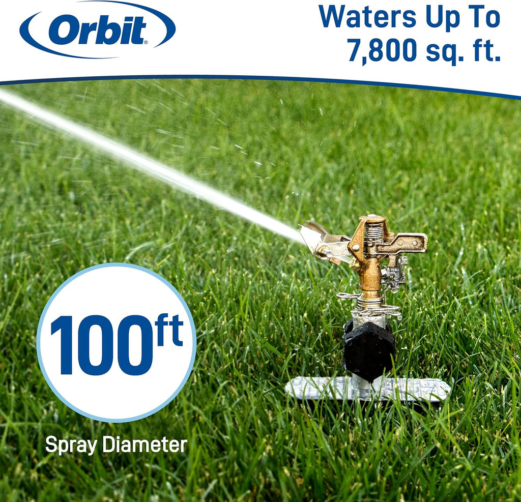 Orbit Lawn Sprinkler 56946 | Heavy‑Duty Brass Impact Head | Adjustable 360° Coverage | Up to 90 ft Diameter | Zinc