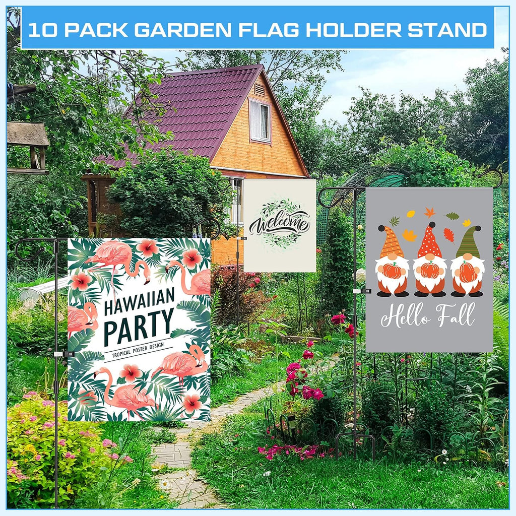 Sadnyy 10 Pack Garden Flag Stand Metal, Fits 12 x 18 in Flags | Powder Coated Rust Resistant, Stable Ground Support