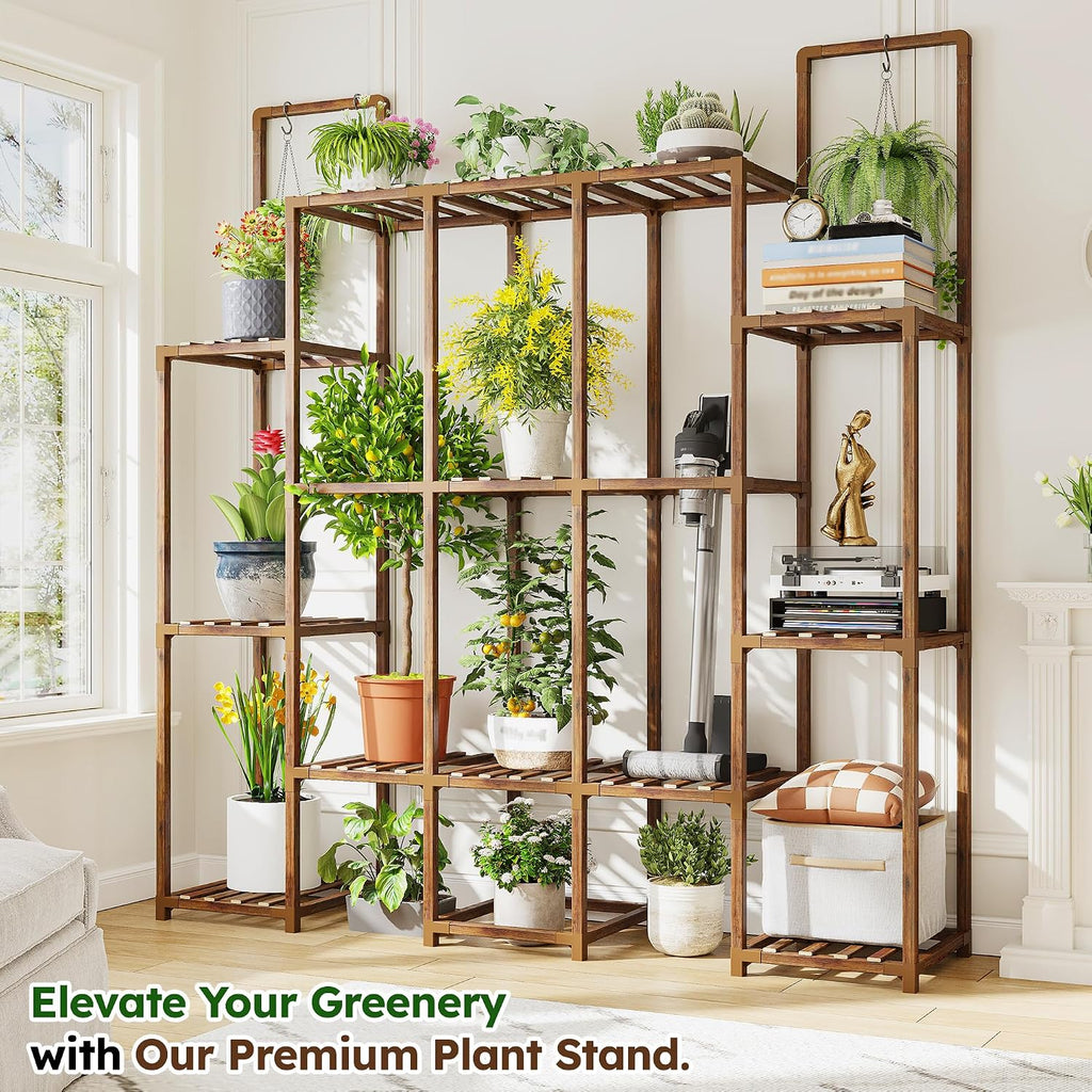 EnHomee 56" W Large Plant Stand with 13 Tiers, Living Room and Patio | Holds 18–22 Pots, Plant Lovers, Carbonized
