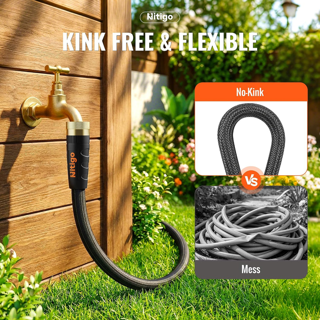 Nitigo Ultra Lightweight Garden Hose 50 FT, 2 Pounds | Wear-Resistant Nylon Outer Layer, Non-Expanding Flexible Water