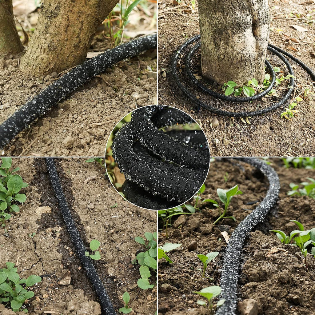 Soaker Hose 100 FT for Garden with 1/2" Diameter Irrigation Hose Save 70% of Water Solid Brass Interface Eminently