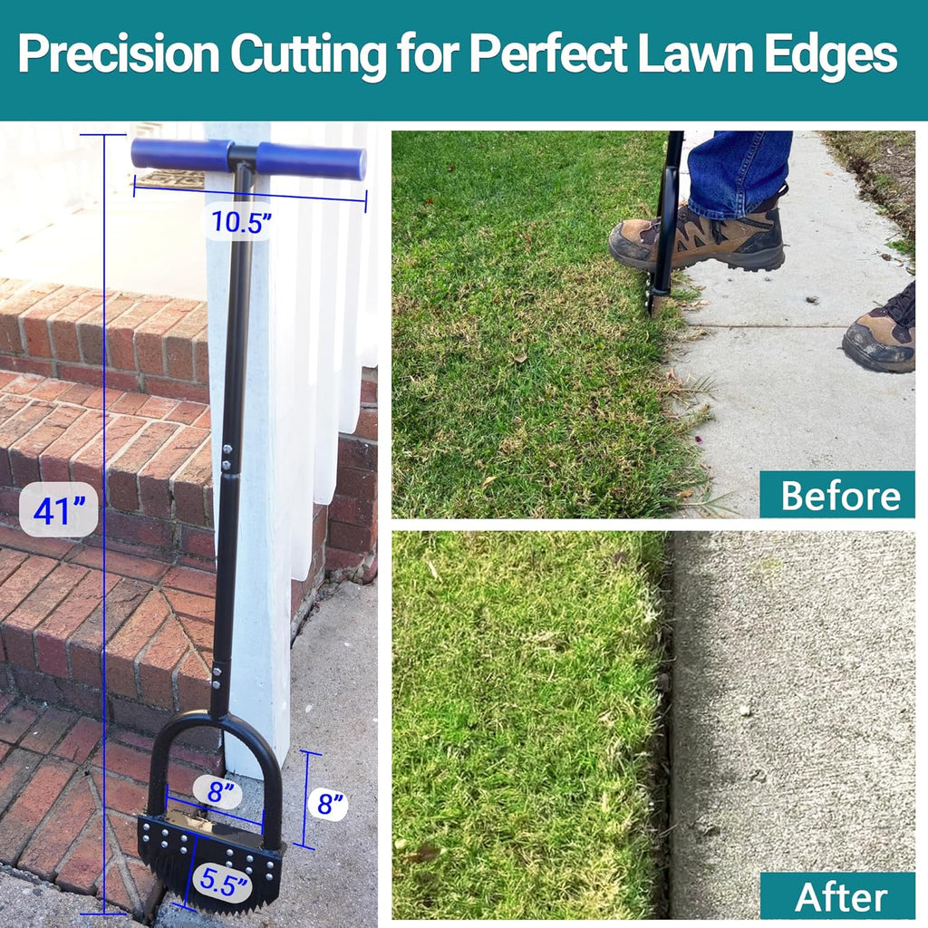 Edger Lawn Tool 41in Border Edger with Tempered Spring Steel Blade | Long Rubber Handle Wide Footplate Rustproof
