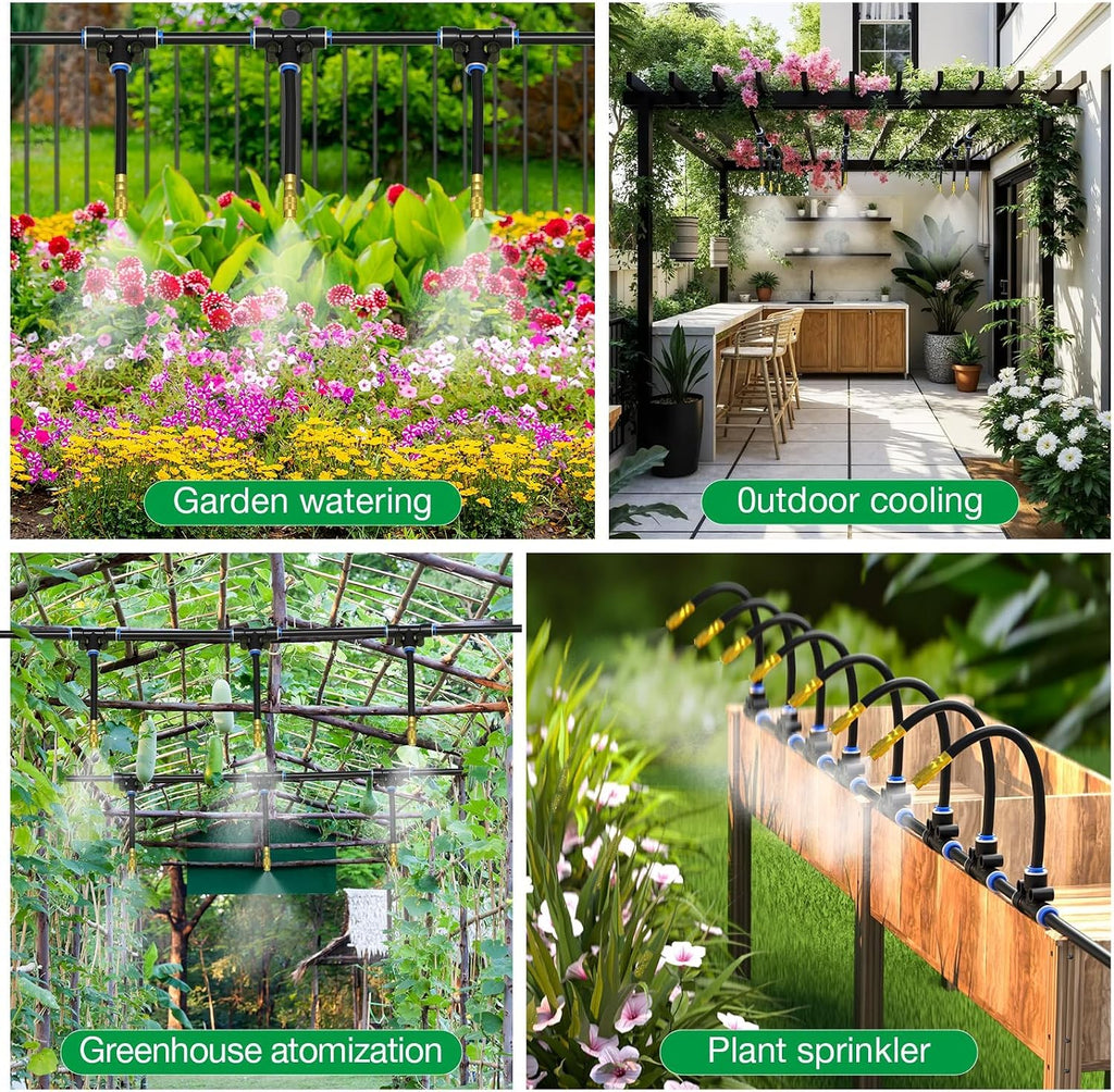 MIXC 1/4" 100Ft Drip Irrigation System for Garden with 16pcs 360°Adjustable Brass Nozzles & Bendable Rod,Upgraded