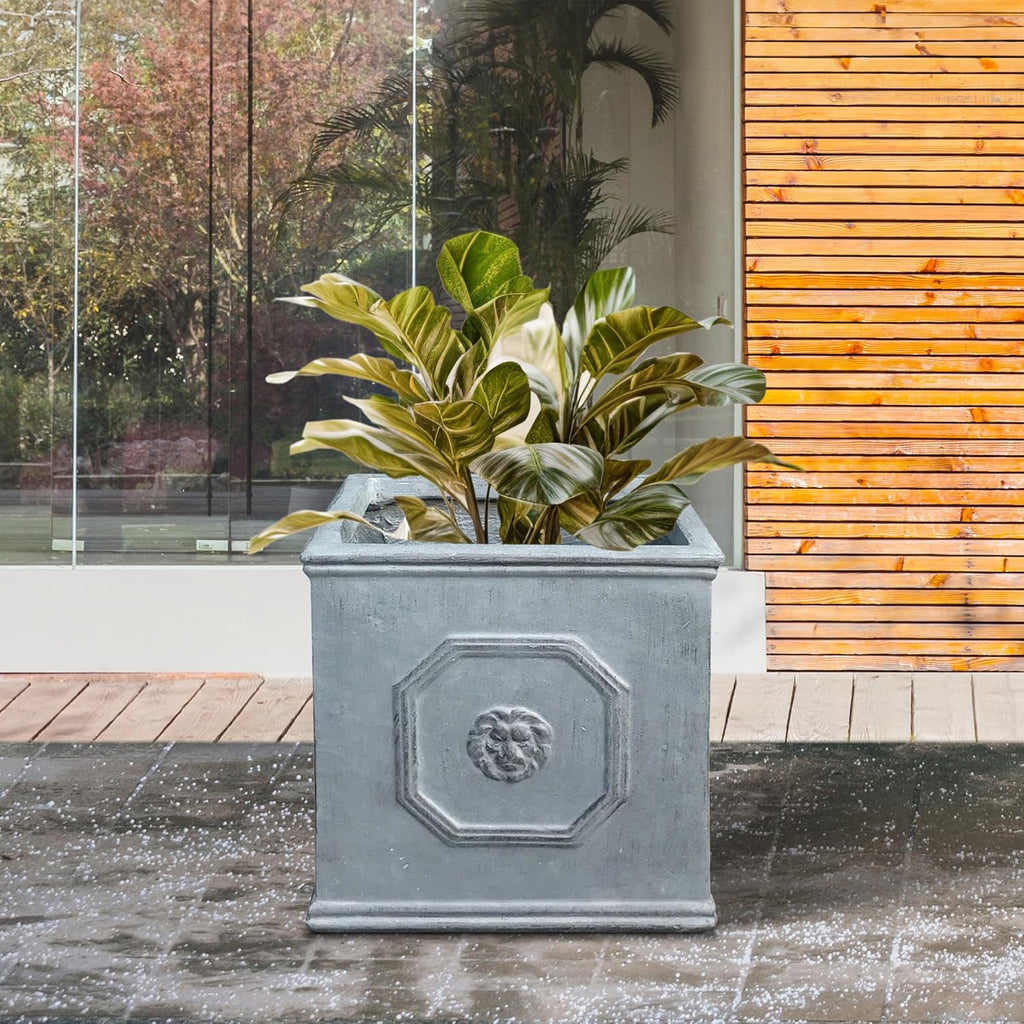 Kante Small Square Dusty Blue Concrete Planter 10.2" W, Outdoor | Rubber Plug for Indoor, Drainage for Garden