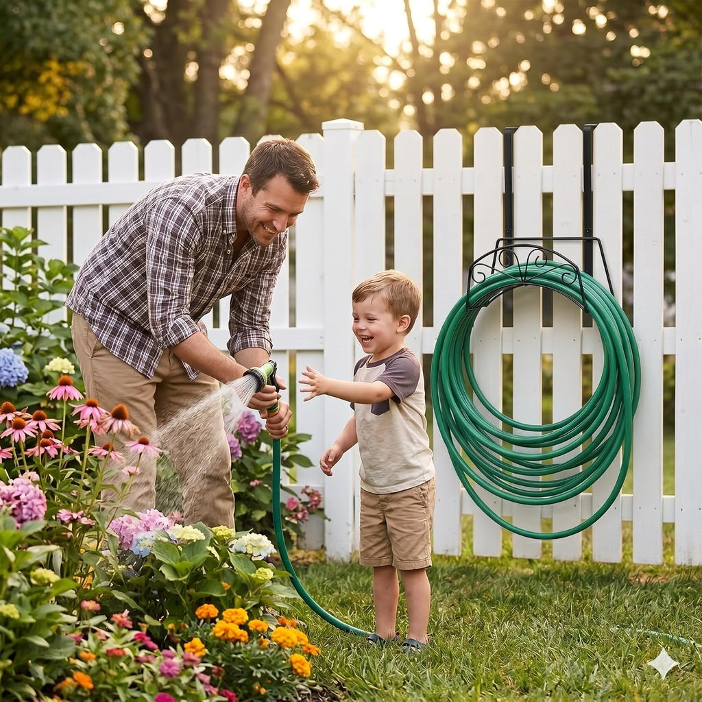 Garden Hose Holder, Water Hose Holder,Sturdy Hose Reel Holds, Metal Water Hose Stand for Outside -Wall Mount Or Hanger
