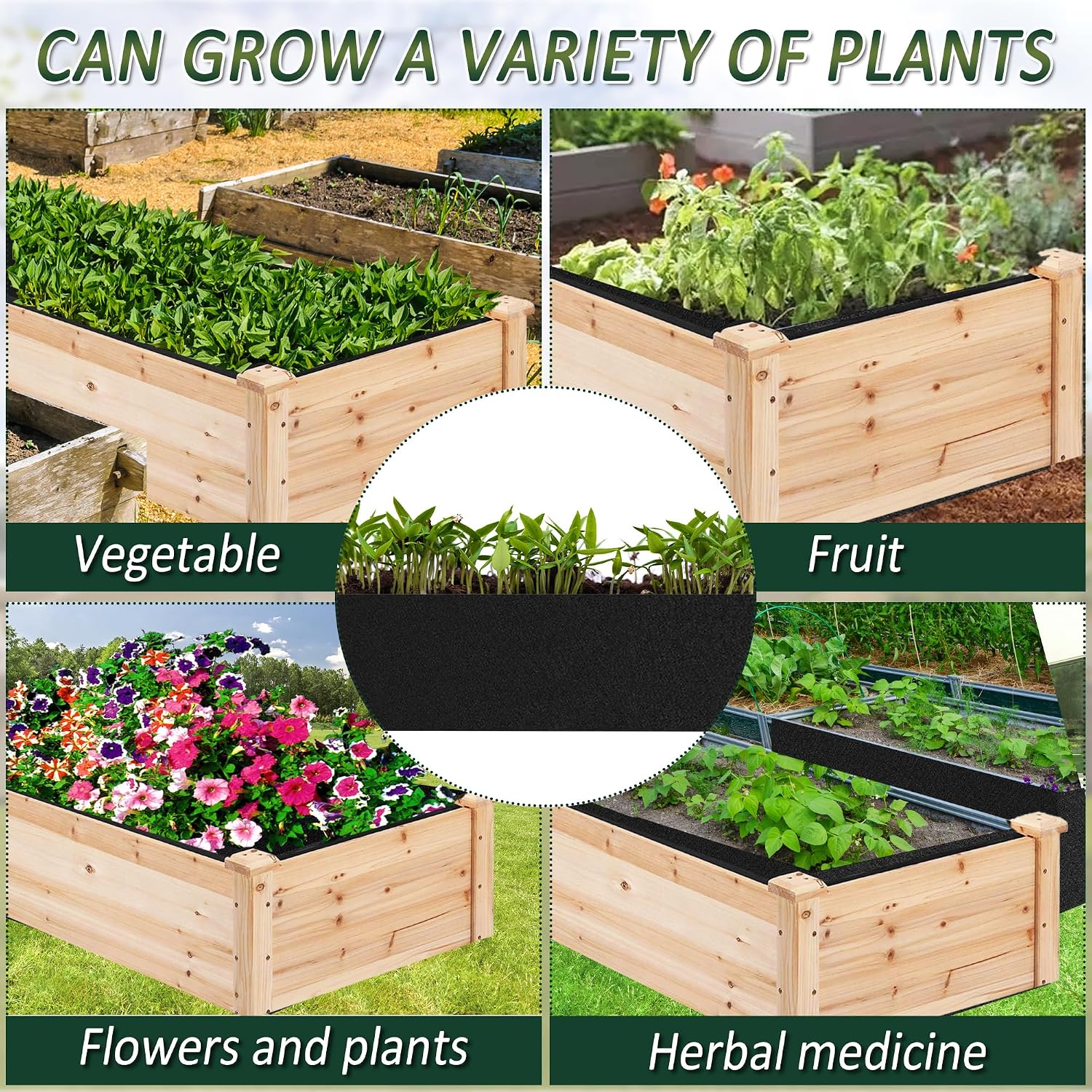 2PCS Raised Garden Bed Liner Fabric Raised Garden Bed Breathable Drainage Rectangle Grow Bags with Handles Fabric