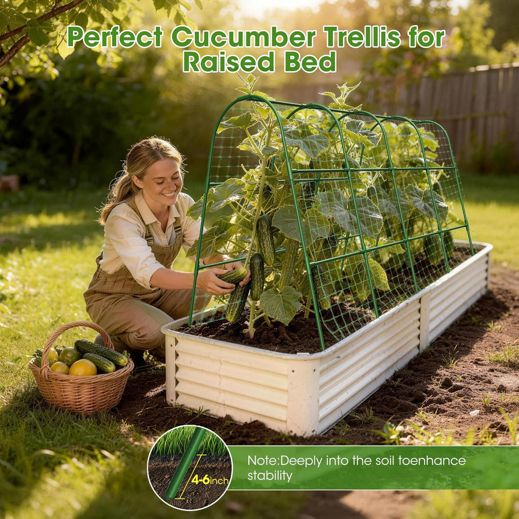 Cucumber Trellis for Raised Bed,U-Shape Garden Trellis for Climbing Plants Outdoor, Metal Arch Vegetables Trellis