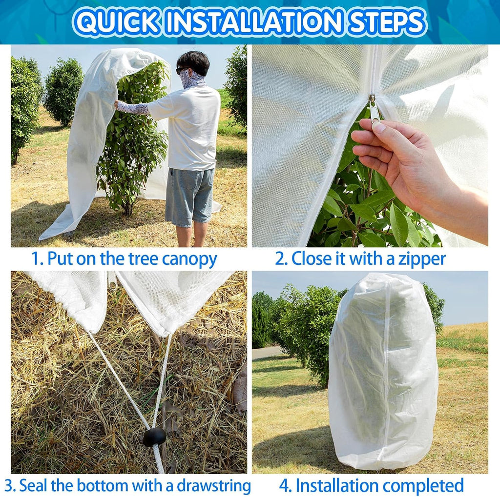 2 Pcs Plant Covers Freeze Protection, Frost Cloths for Plants, 7.9×5.9ft | Winter Tree Covers with Drawstring and