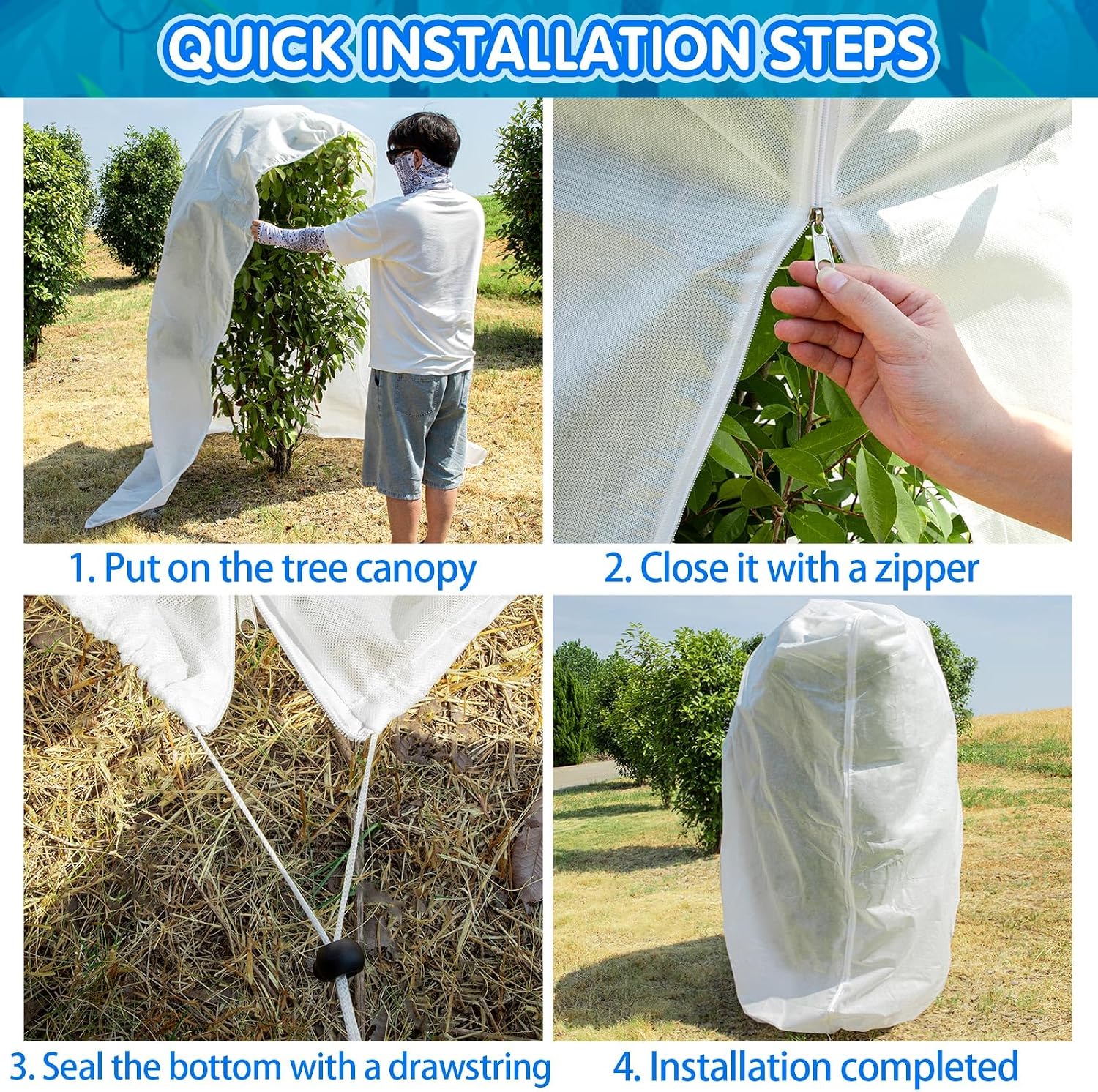 2 Pcs Plant Covers Freeze Protection, Frost Cloths for Plants, 7.9×5.9ft | Winter Tree Covers with Drawstring and