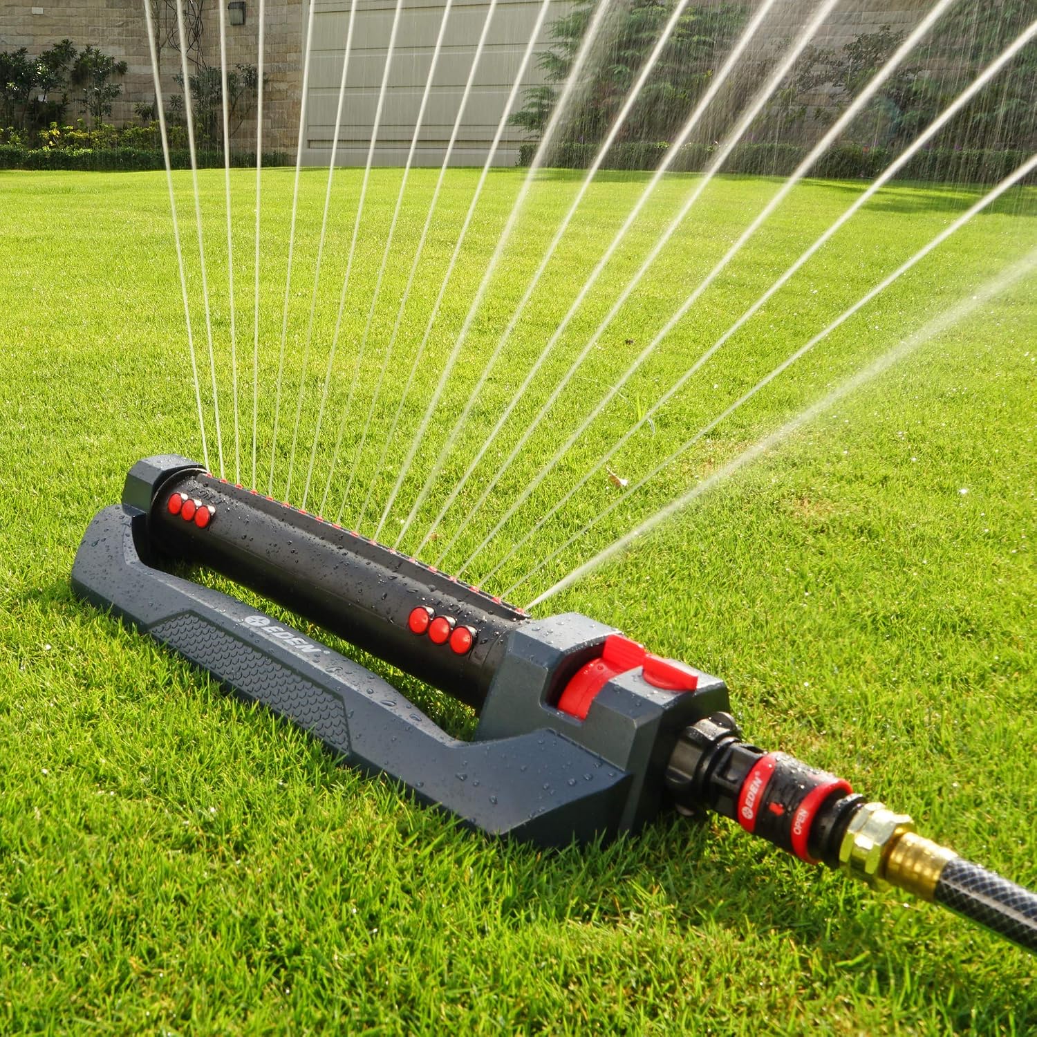 Eden 96212 Turbo Oscillating Sprinkler | Covers Up to 4,400 sq. ft., 18 Precision Nozzles, Adjustable Range, Flow