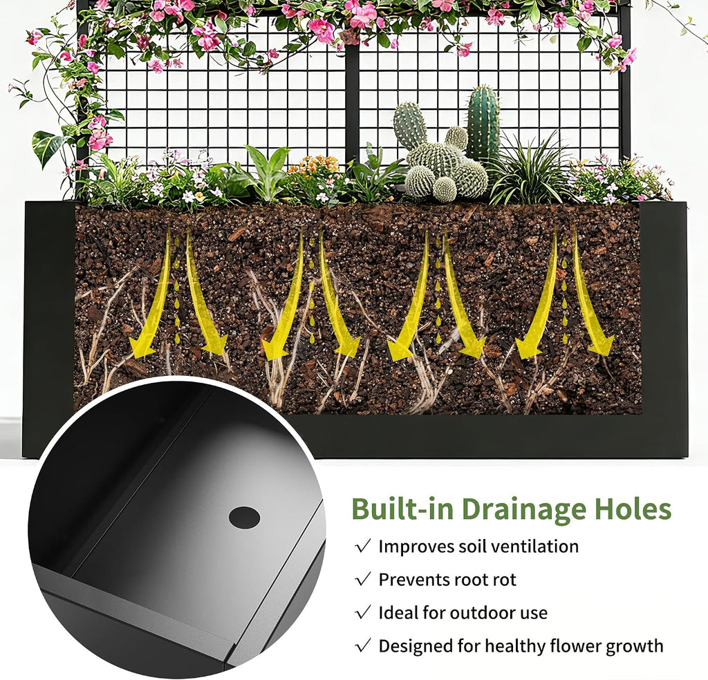 Privacy Planters for Patio – Metal Raised Garden Bed with Trellis and Privacy Screen, 71" x 35" x 16" Planter Box with