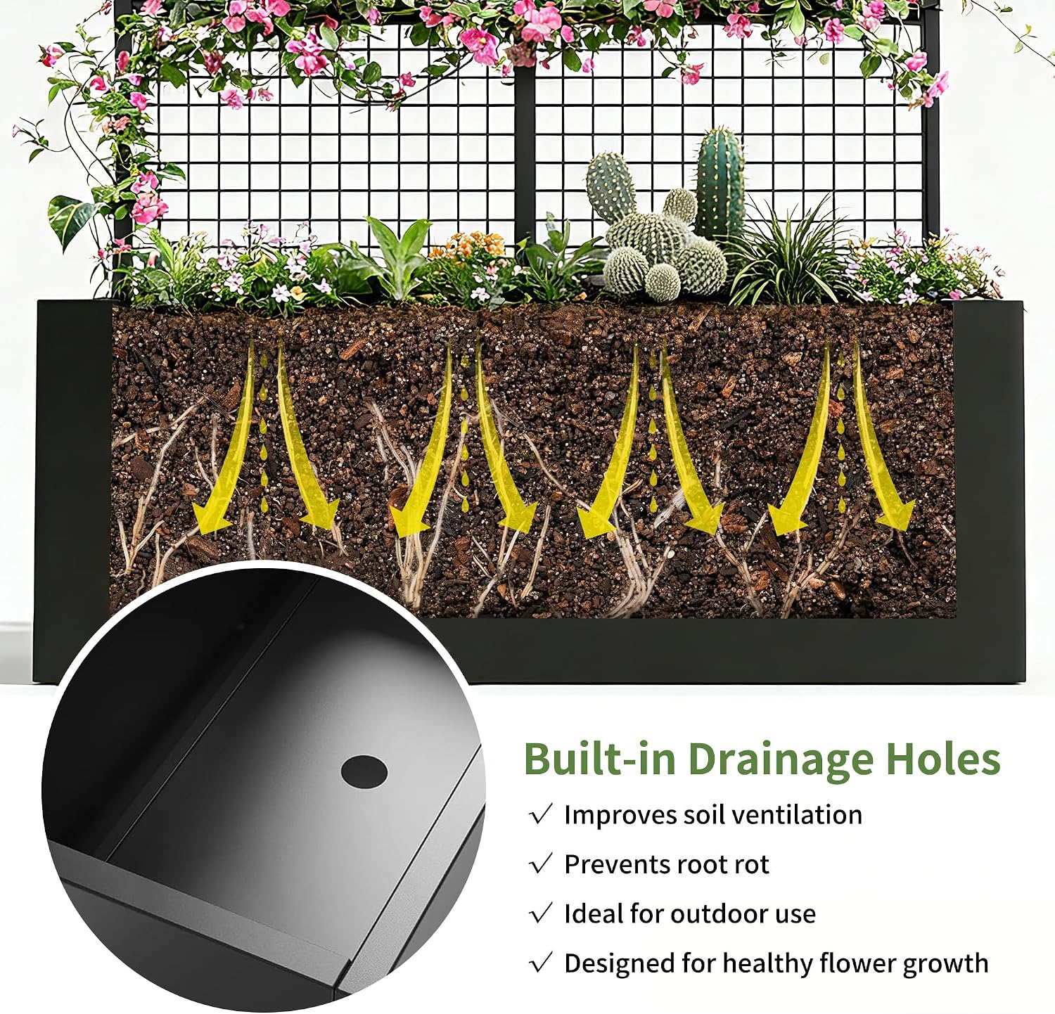 Privacy Planters for Patio – Metal Raised Garden Bed with Trellis and Privacy Screen, 71" x 35" x 16" Planter Box with